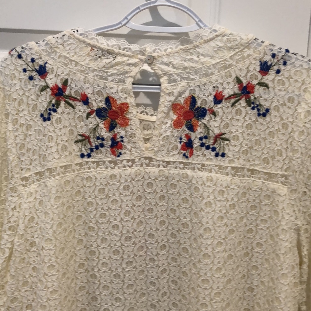 Umgee Lace Embroidered Floral Top Tunic Blouse Ivory XL - Picture 6 of 12